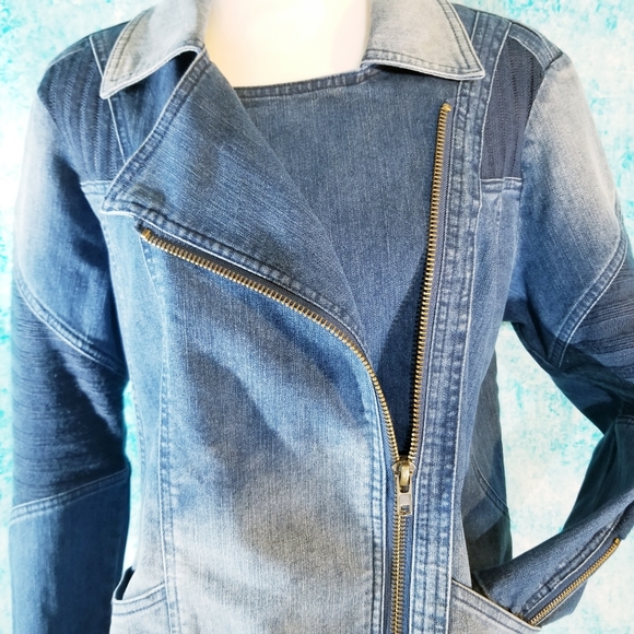 VTG Ombre Wash Moto Denim and Knit Jacket - Picture 4 of 16